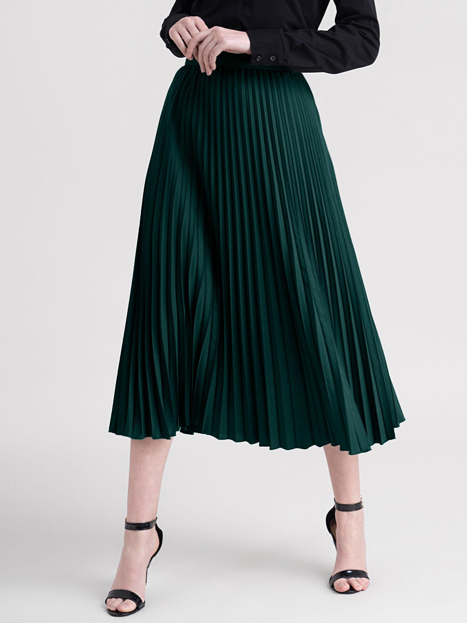 sap green accordion pleated skirt