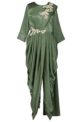 sap green embroidered draped saree