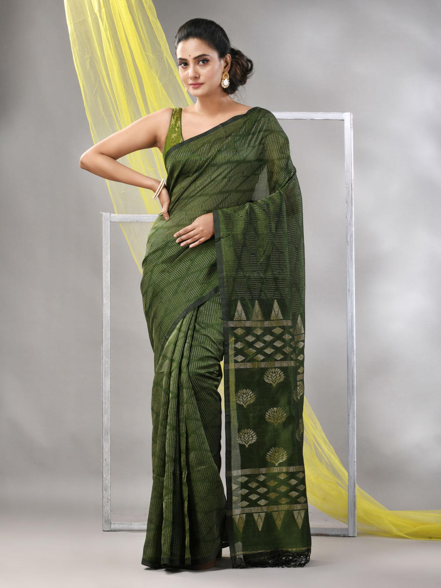 sap green silk matka soft saree with unstitched blouse