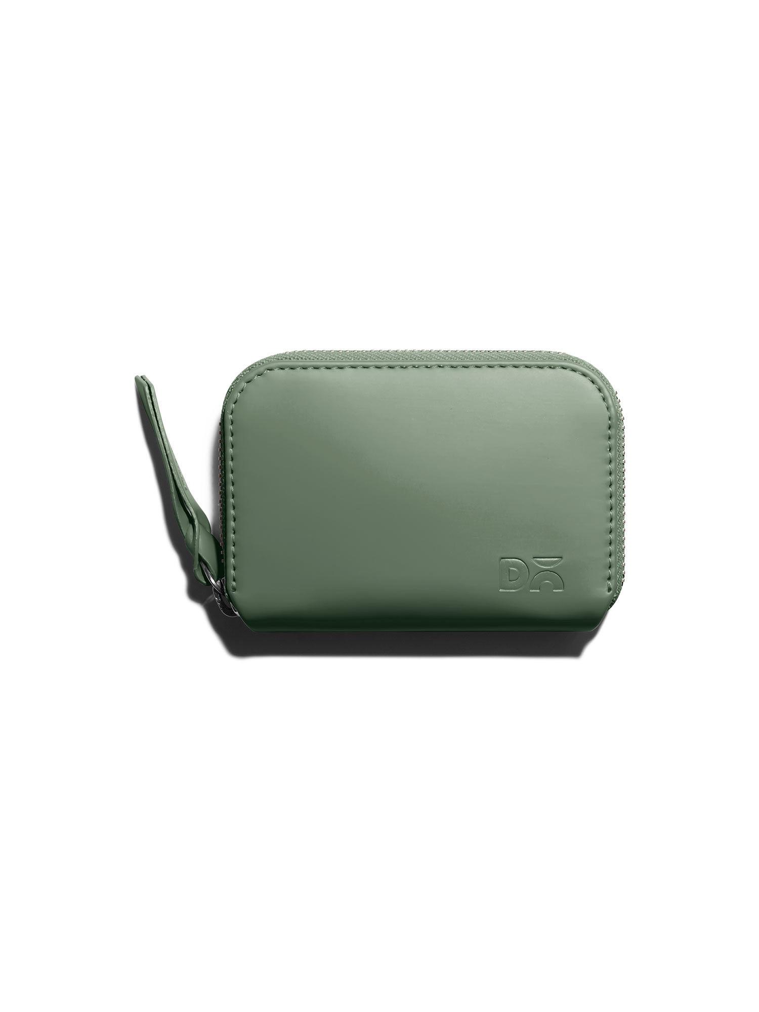 sap green vegan leather zipper slim card and coin wallet