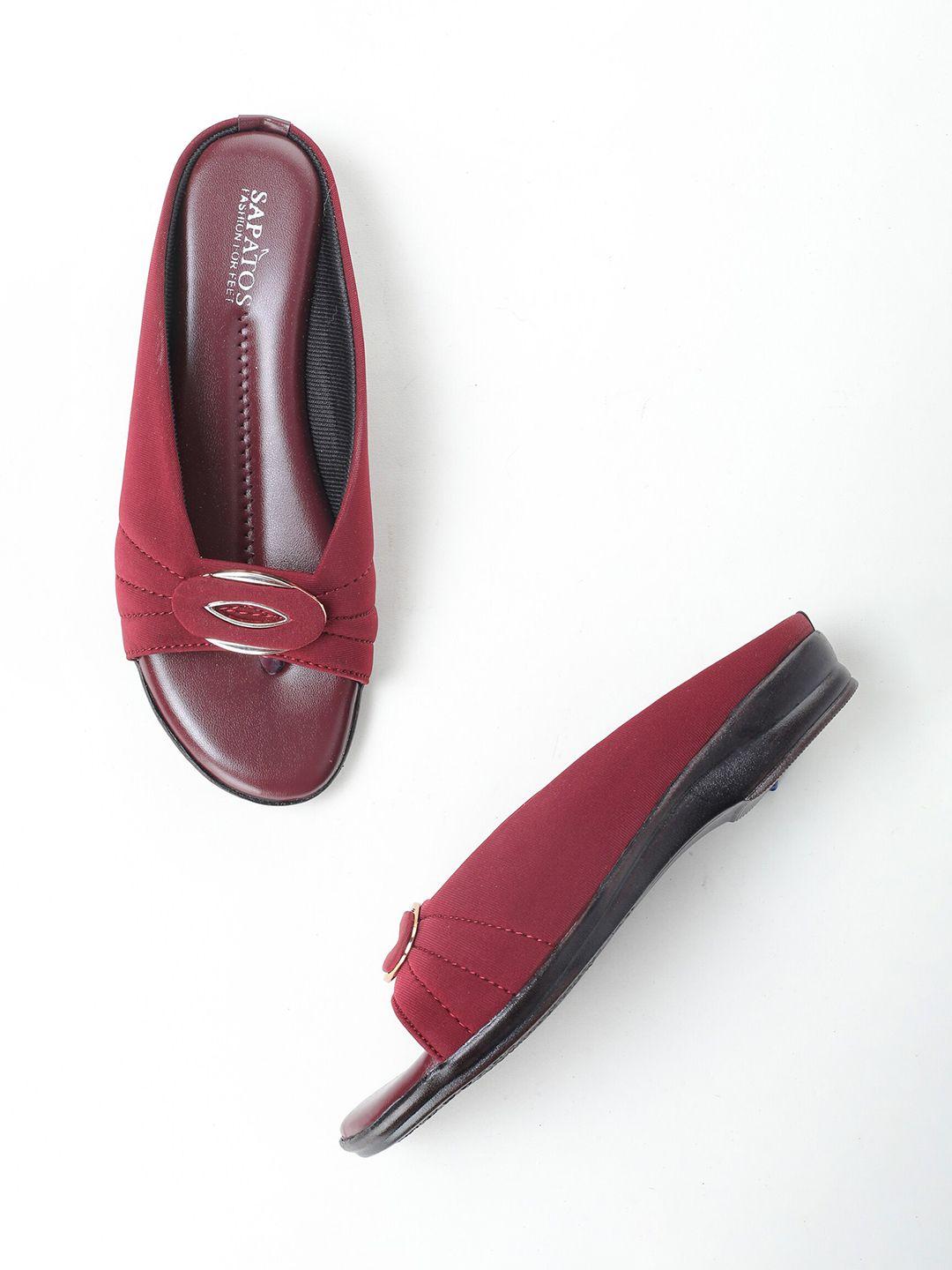 sapatos women maroon open toe flats