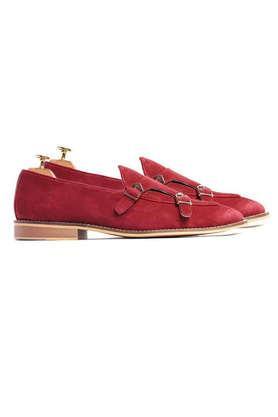sapphire batwing red suede slip-on men's monk shoes - red