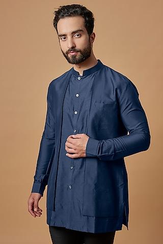 sapphire blue cotton silk layered shirt kurta