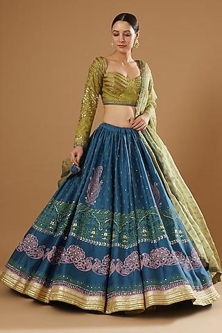 sapphire blue embroidered & printed lehenga set