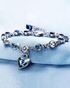 sapphire heart bracelet with rose & teddy bear box