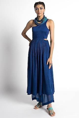 sapphire satin one-shoulder dress