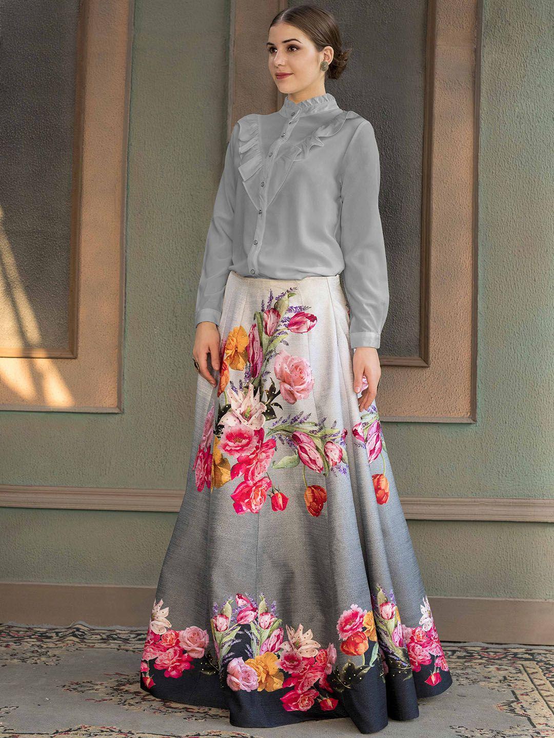saptrangi digital floral printed flared maxi skirt