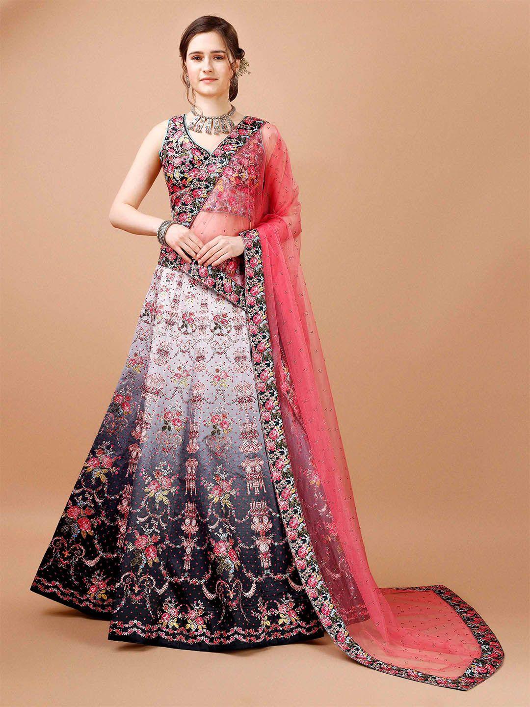saptrangi grey & pink printed ready to wear lehenga & blouse with dupatta