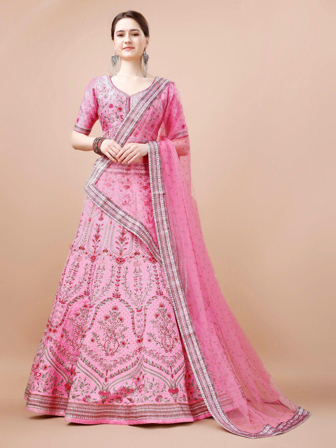 saptrangi pink & red embroidered ready to wear lehenga & blouse with dupatta