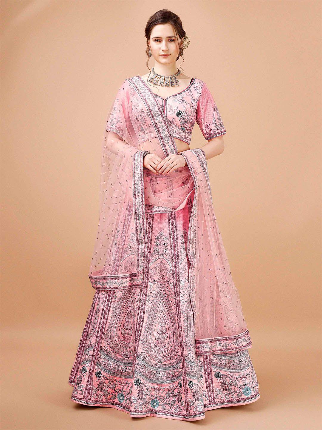saptrangi pink printed ready to wear lehenga & blouse with dupatta