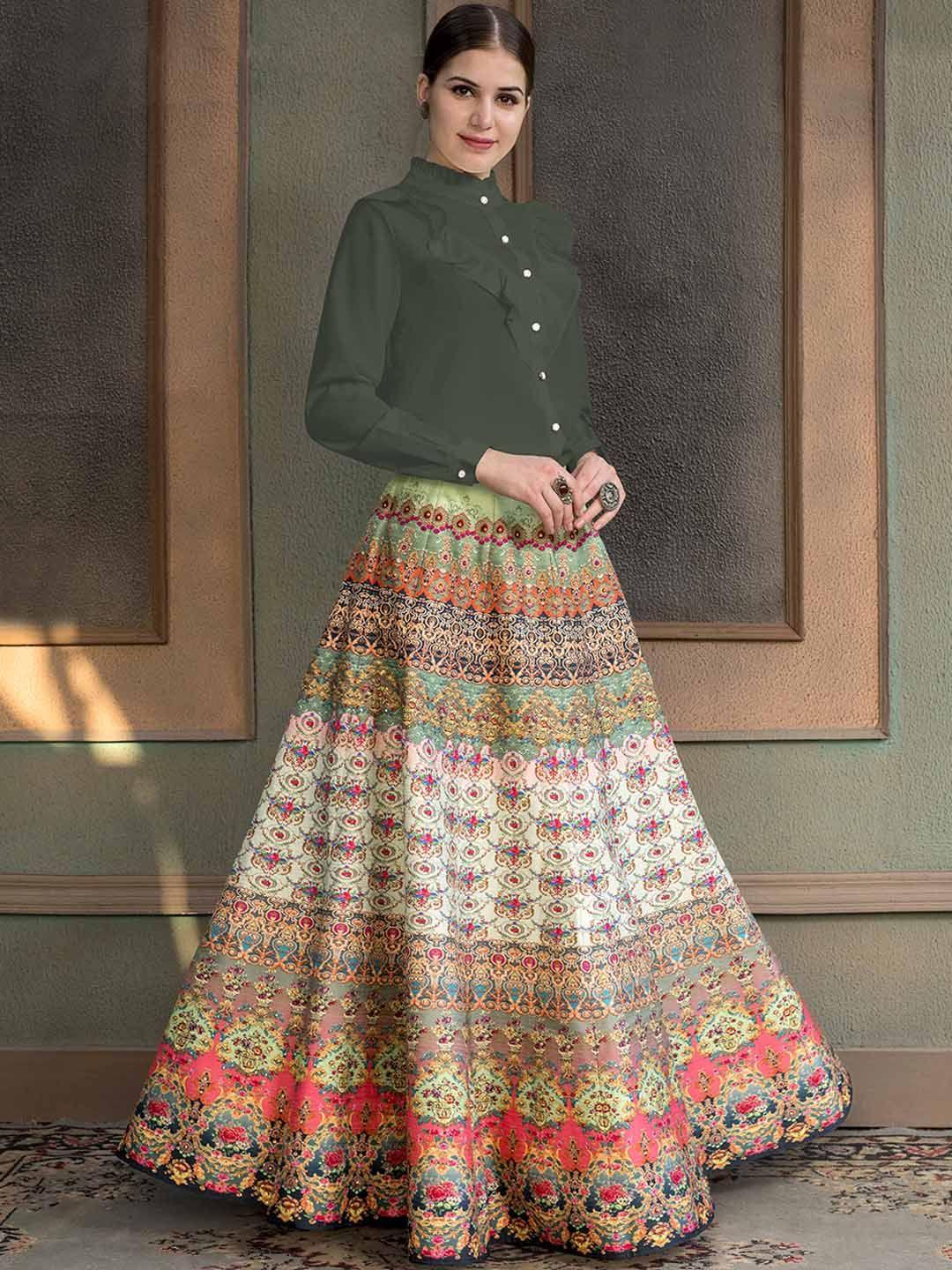 saptrangi printed flared maxi skirt