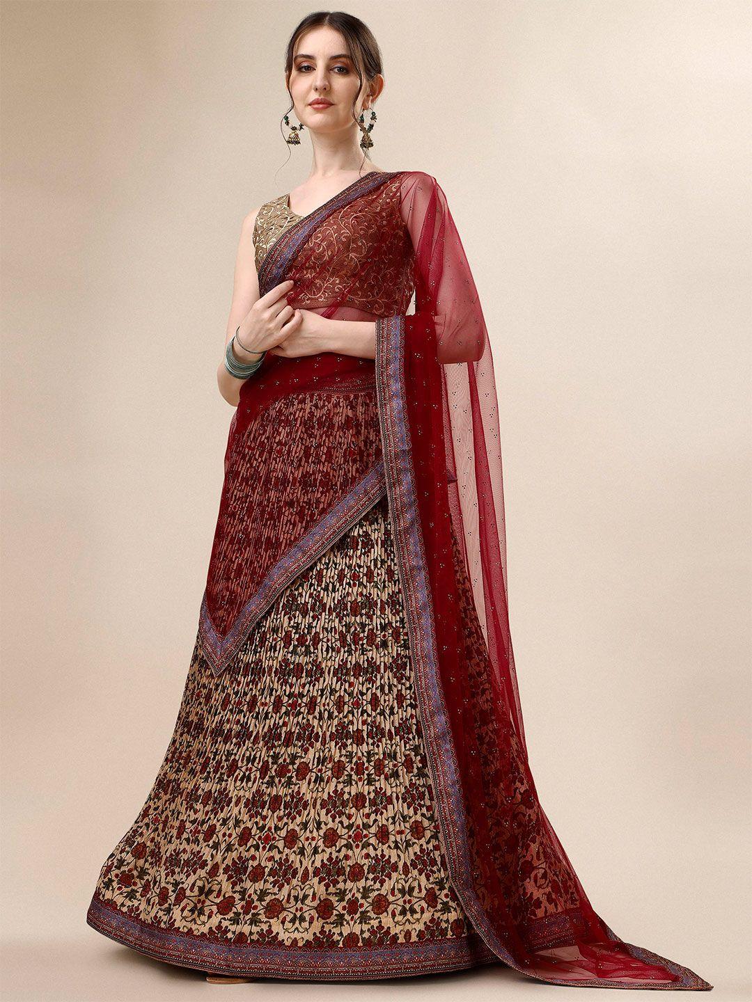saptrangi red & gold-toned printed ready to wear lehenga & blouse with dupatta