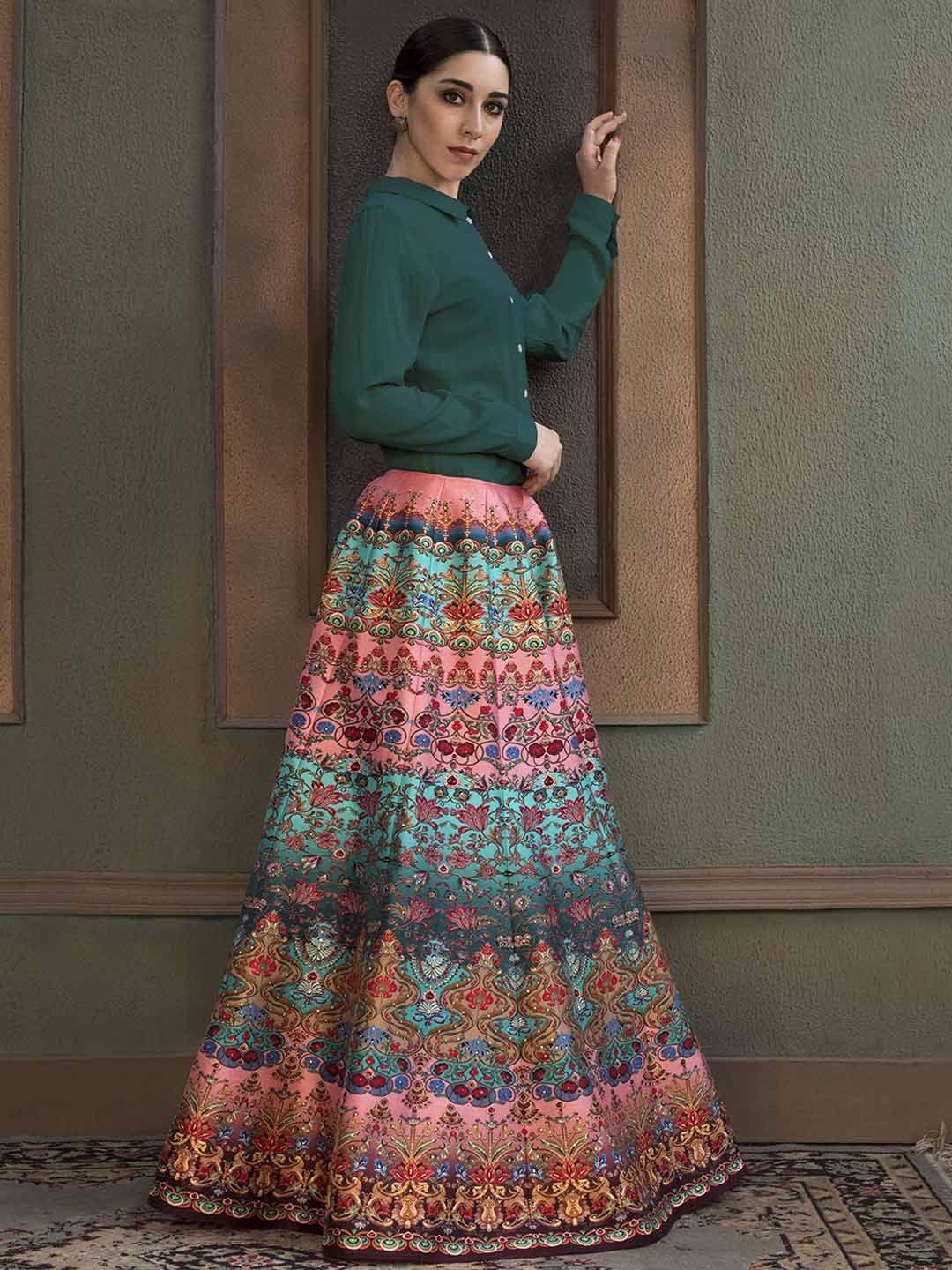 saptrangi women floral printed high-rise flared maxi skirt