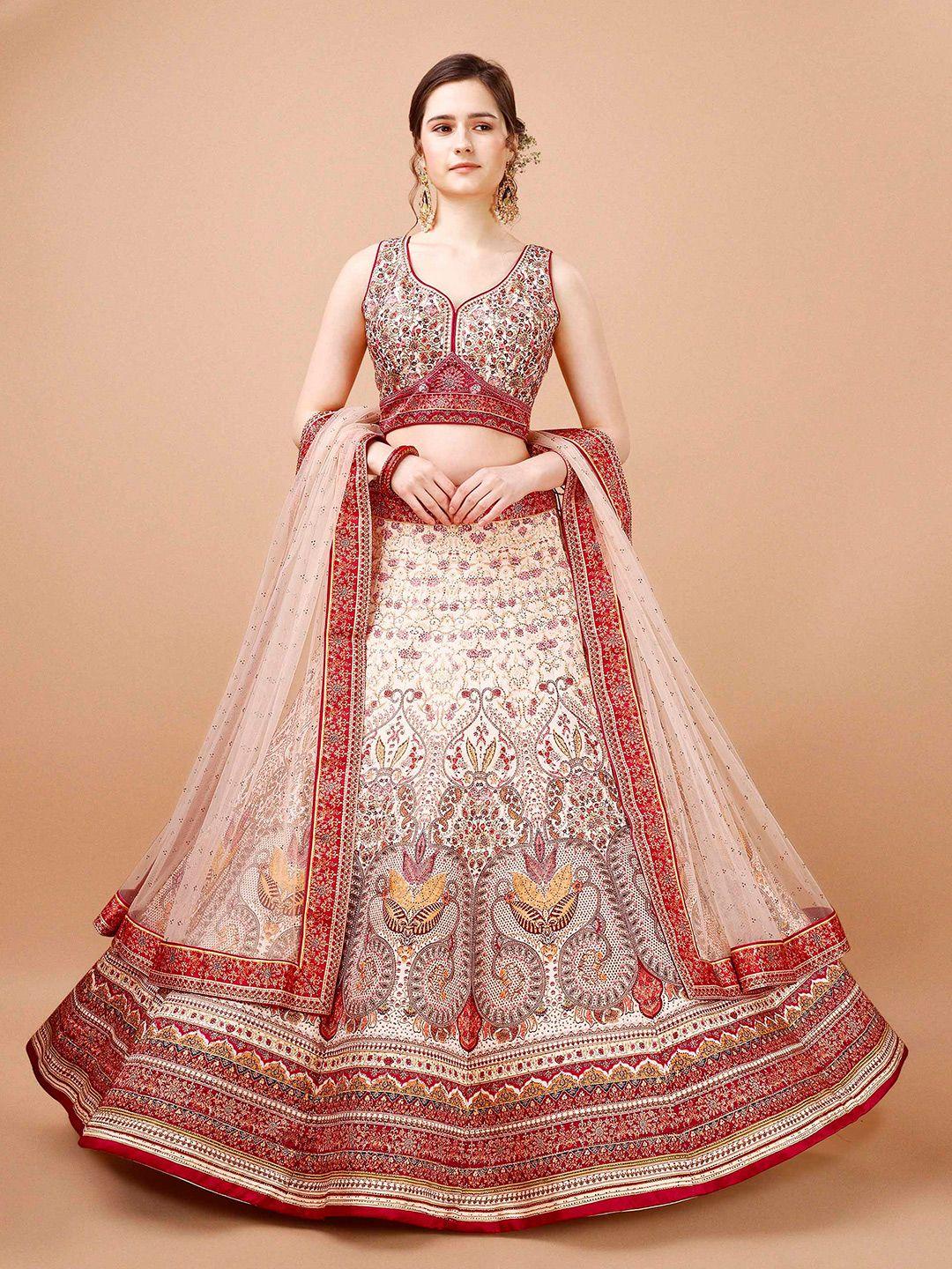 saptrangi cream-coloured printed ready to wear lehenga & blouse with dupatta