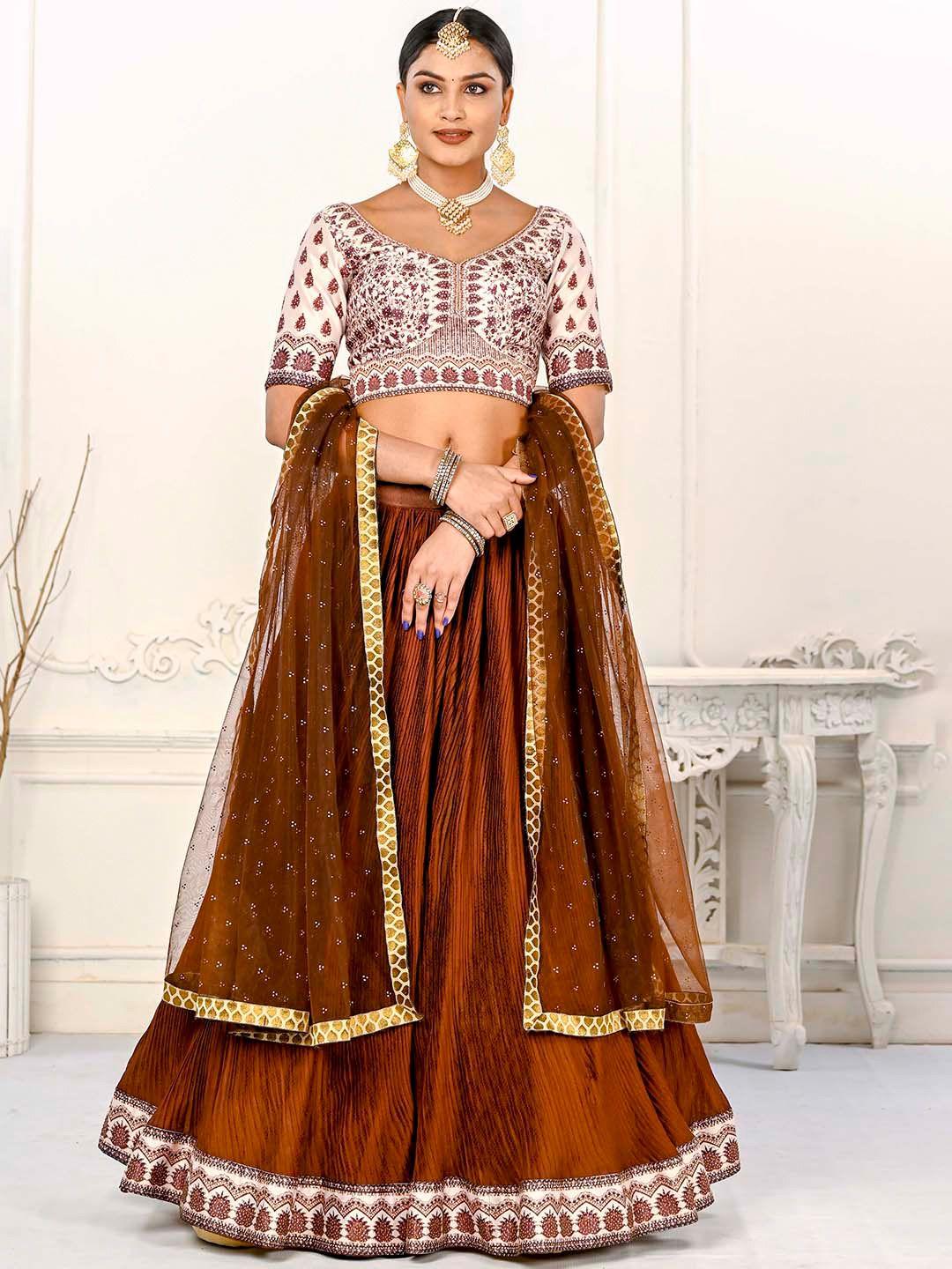 saptrangi embellished beads and stones semi stitched lehenga choli with dupatta