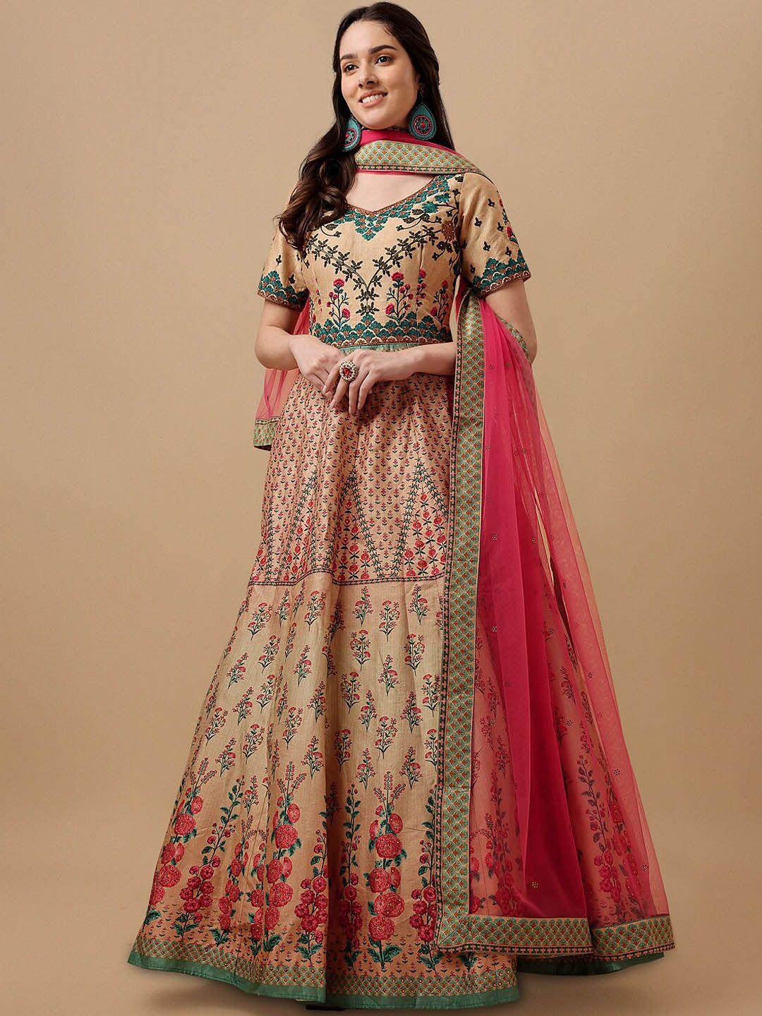 saptrangi ethnic motif embroidered silk gown shaped ethnic dress with dupatta