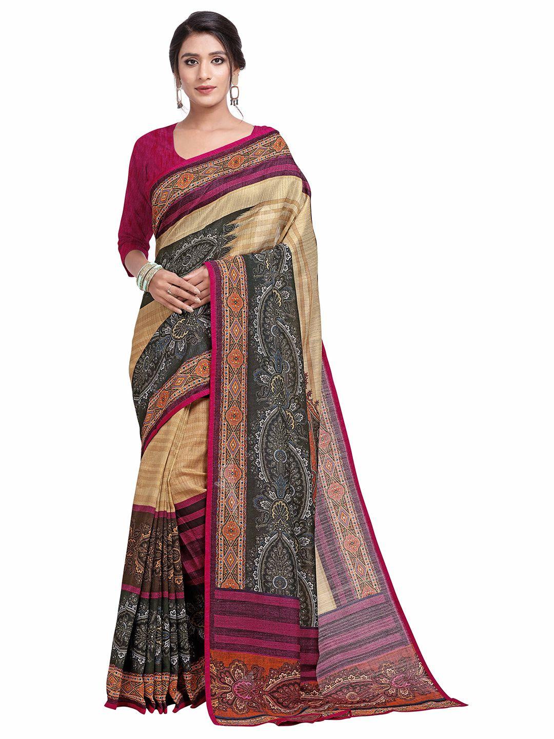 saptrangi ethnic motif pure linen bhagalpuri saree