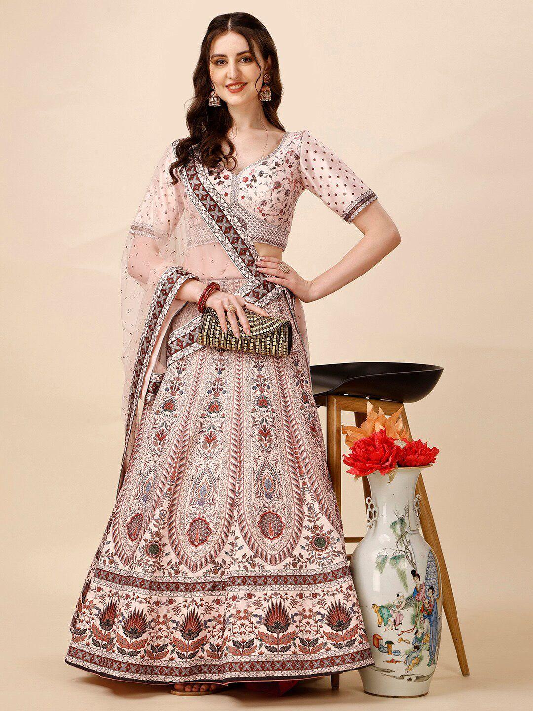 saptrangi ethnic motifs printed beads and stones ready to wear lehenga & blouse & dupatta