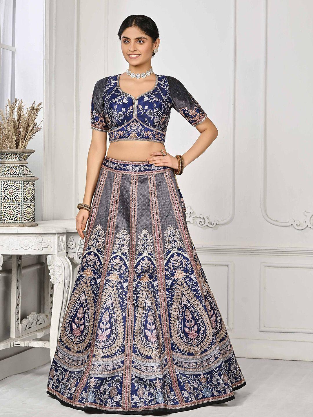 saptrangi ethnic motifs printed beads and stones semi-stitched lehenga choli