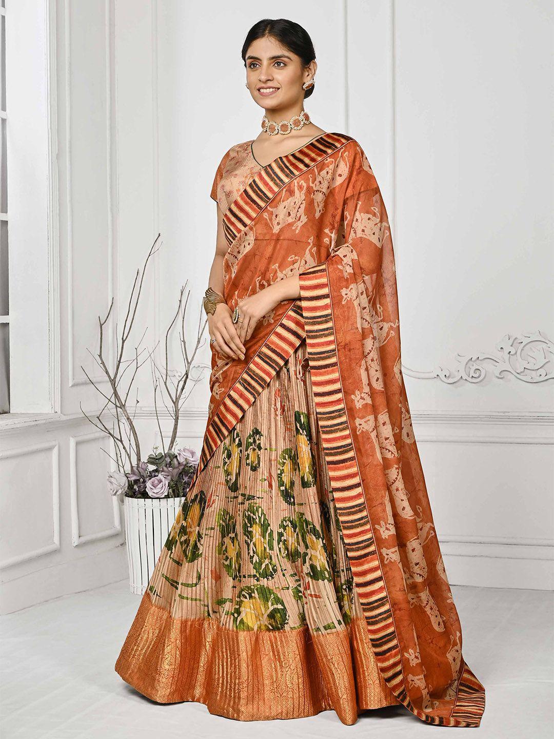 saptrangi ethnic motifs printed zari semi-stitched lehenga choli