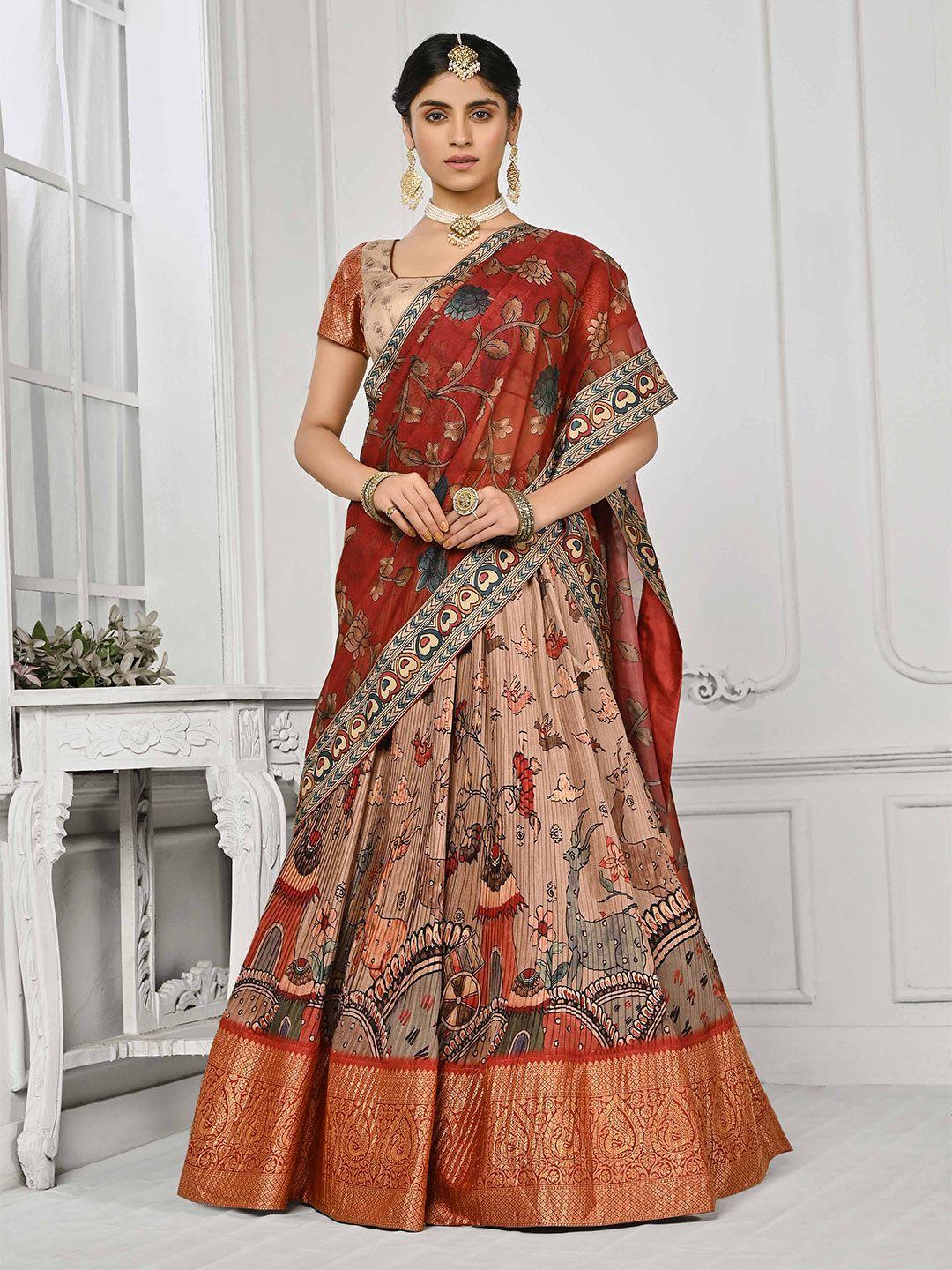 saptrangi ethnic motifs printed zari semi-stitched lehenga choli