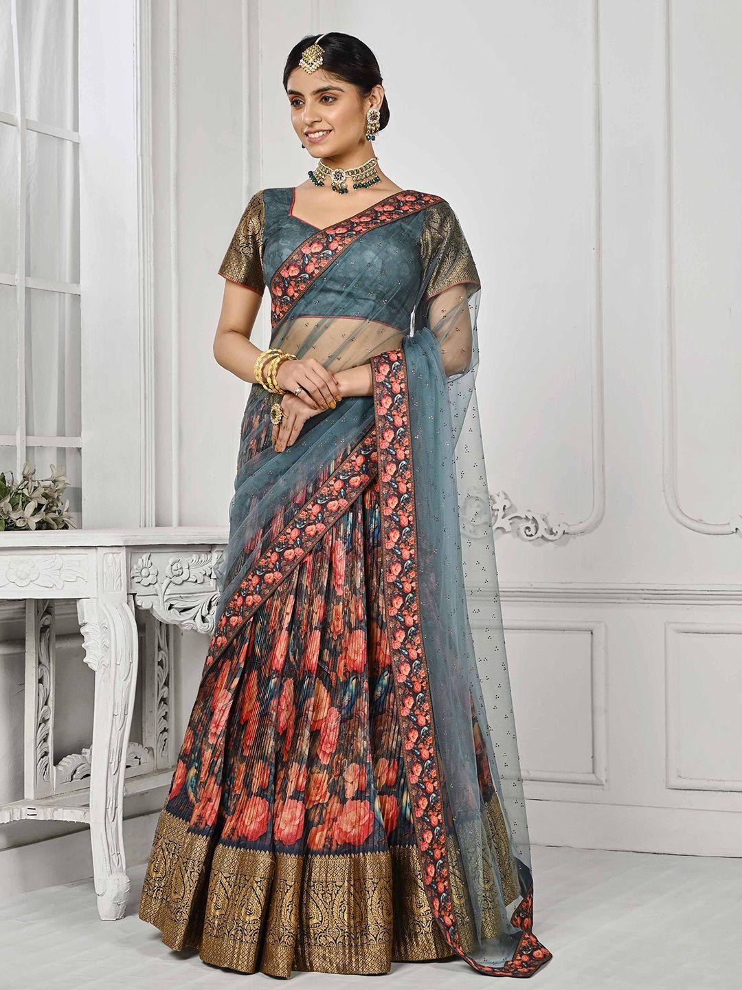 saptrangi floral printed zari semi-stitched lehenga choli