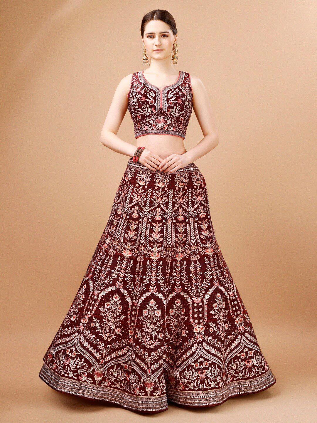 saptrangi maroon & red printed ready to wear lehenga & blouse with dupatta