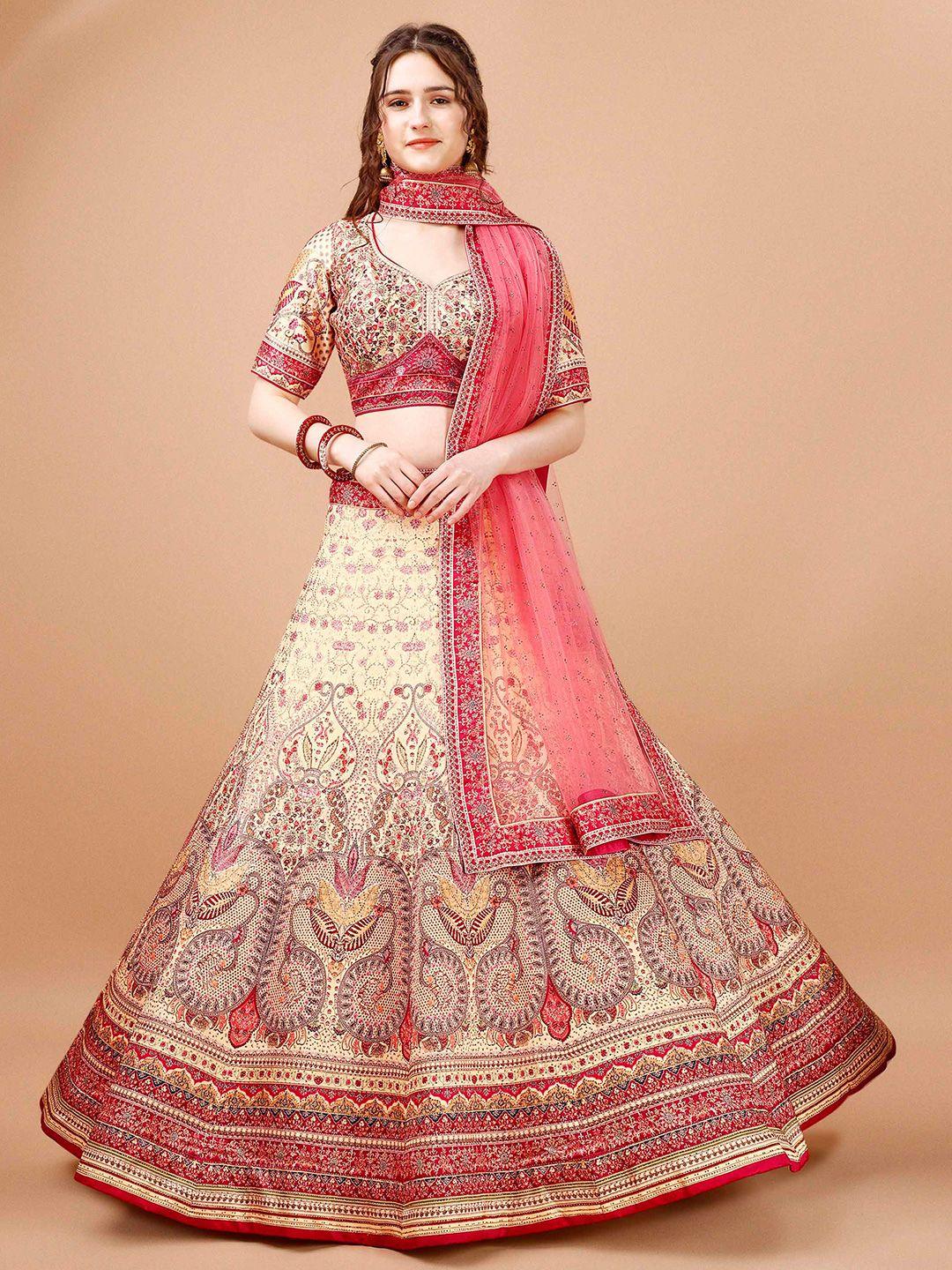 saptrangi pink printed ready to wear lehenga & blouse with dupatta