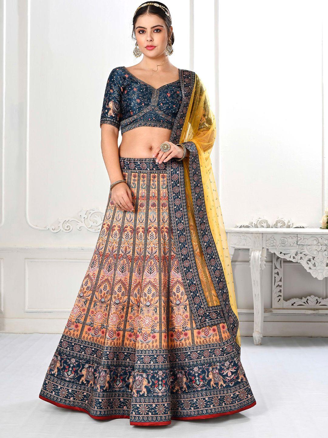 saptrangi printed semi-stitched lehenga & unstitched blouse with dupatta