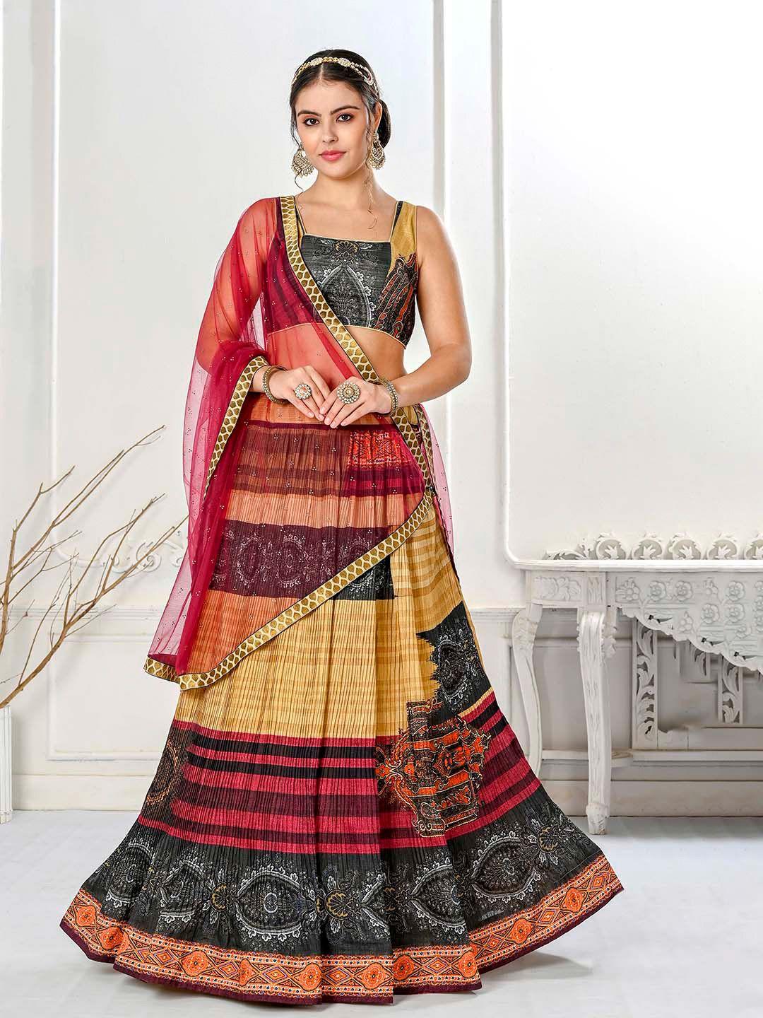 saptrangi printed semi stitched lehenga choli with dupatta