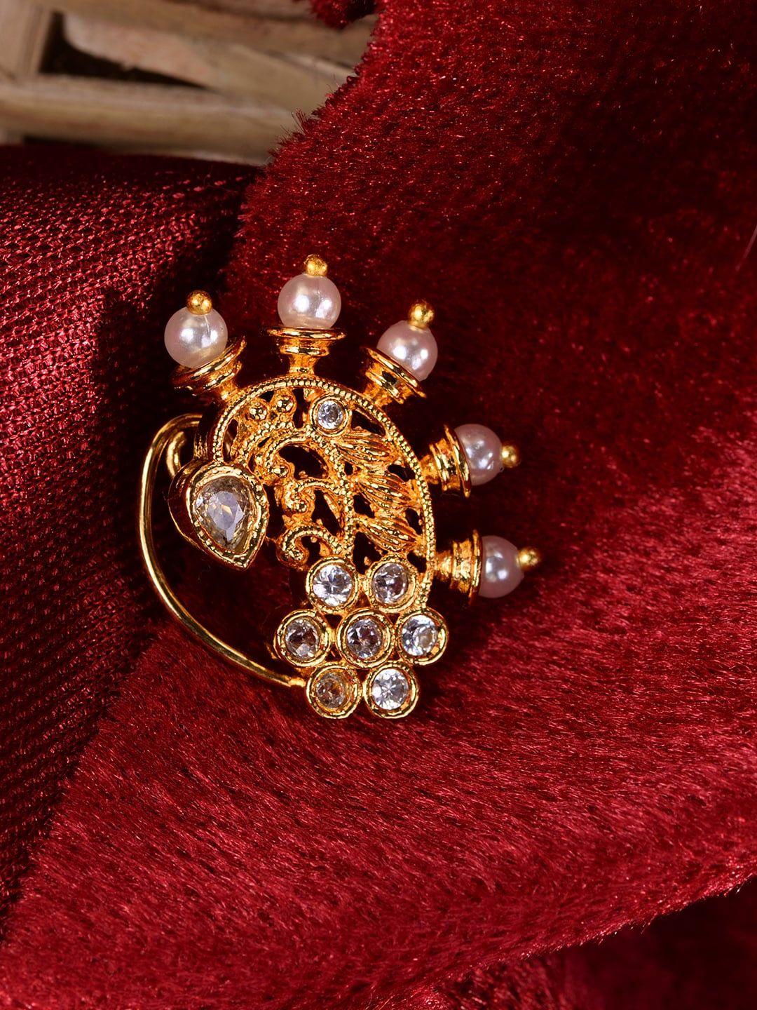 saraf rs gold-plated white kundan-studded chand nose ring