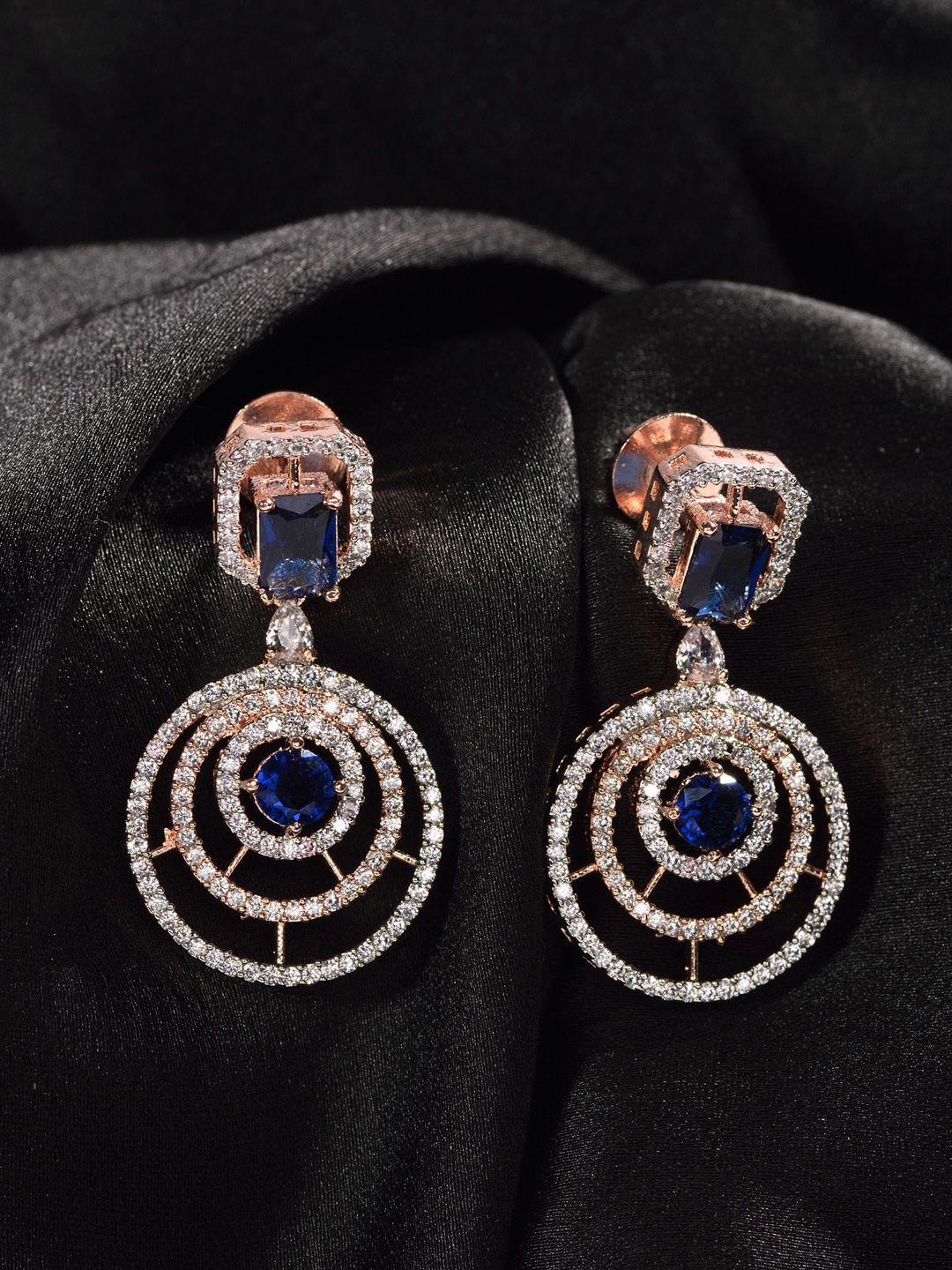 saraf rs jewellery blue & white geometric drop earrings