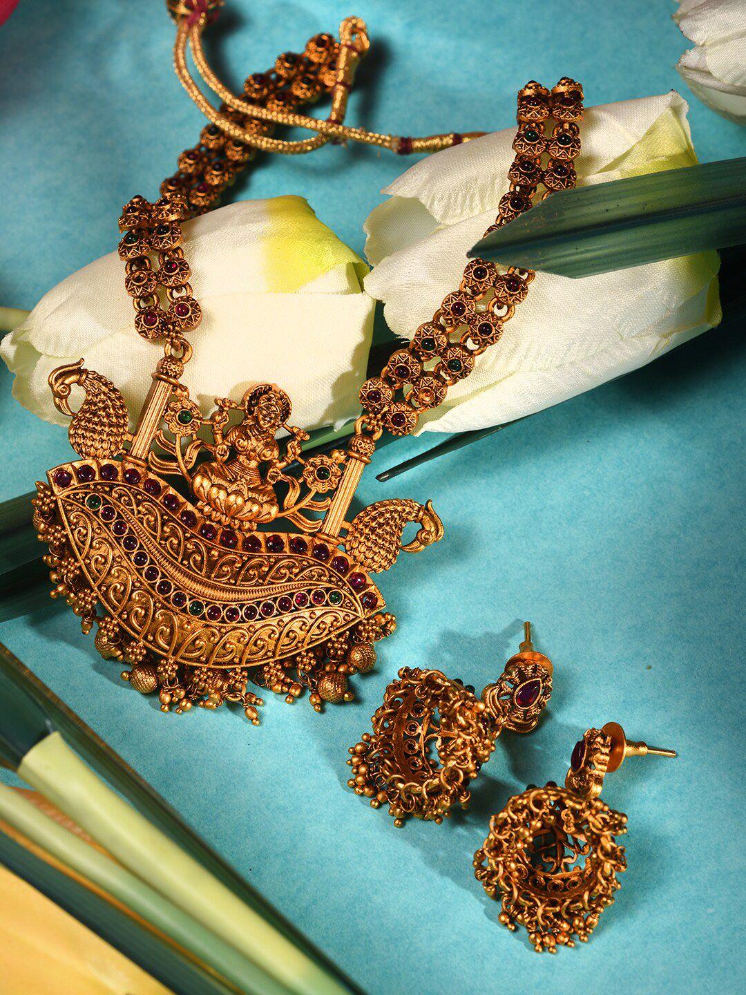 saraf rs jewellery gold-plated ad studded kempo goddess lakshmi temple jewellery set