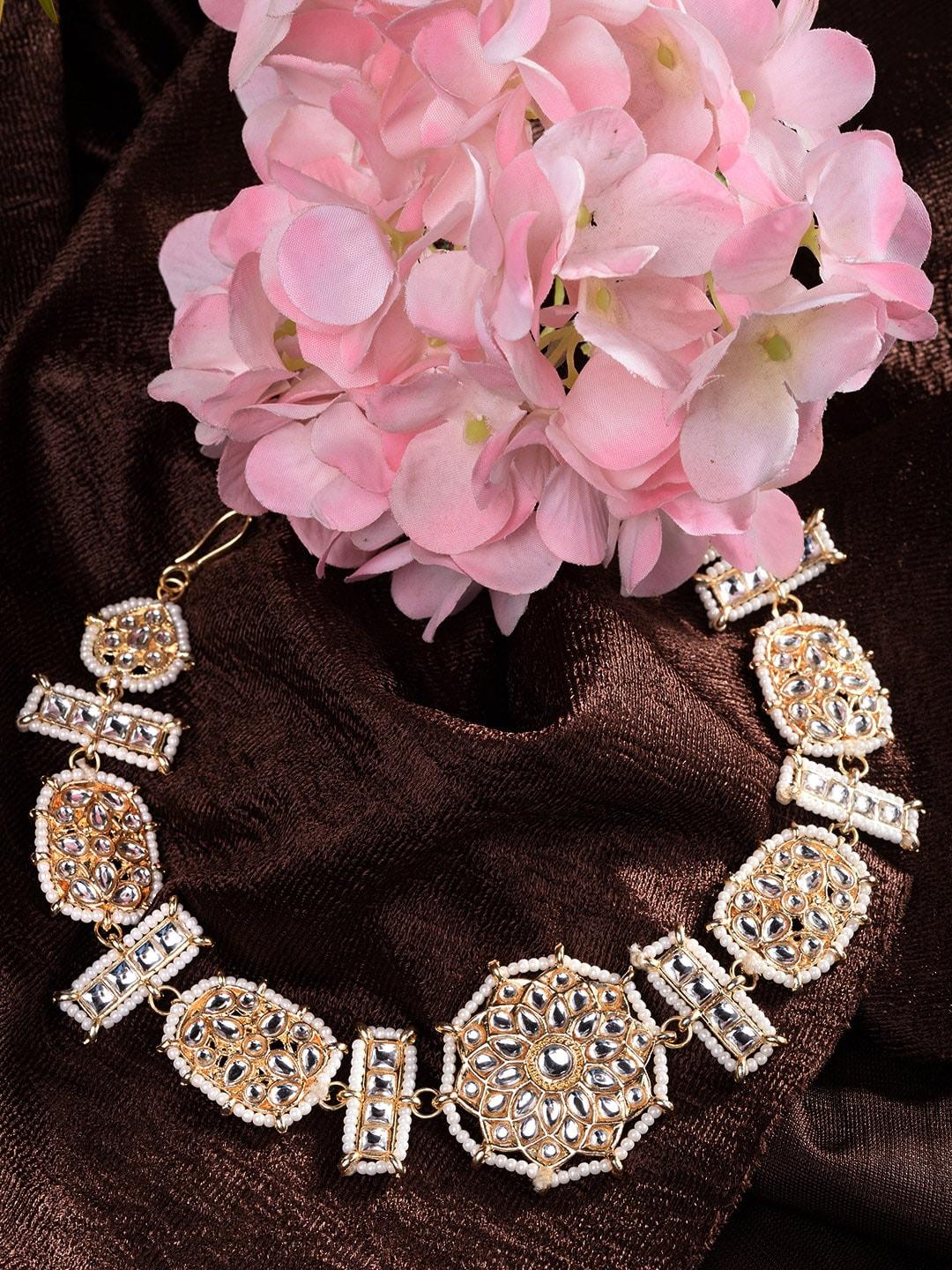 saraf rs jewellery gold-plated white kundan studded & beaded maatha patti
