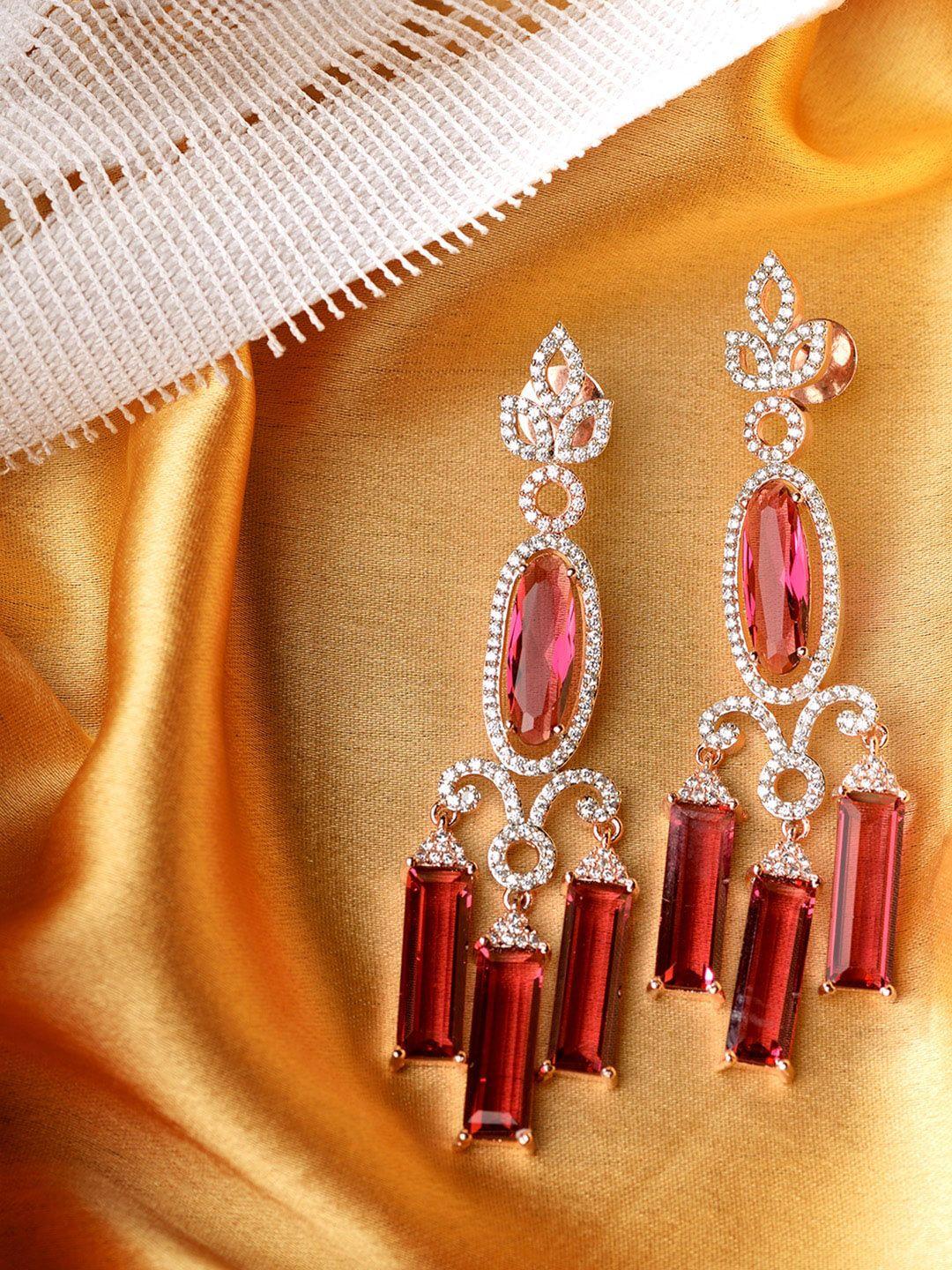 saraf rs jewellery magenta contemporary tasselleddrop earrings