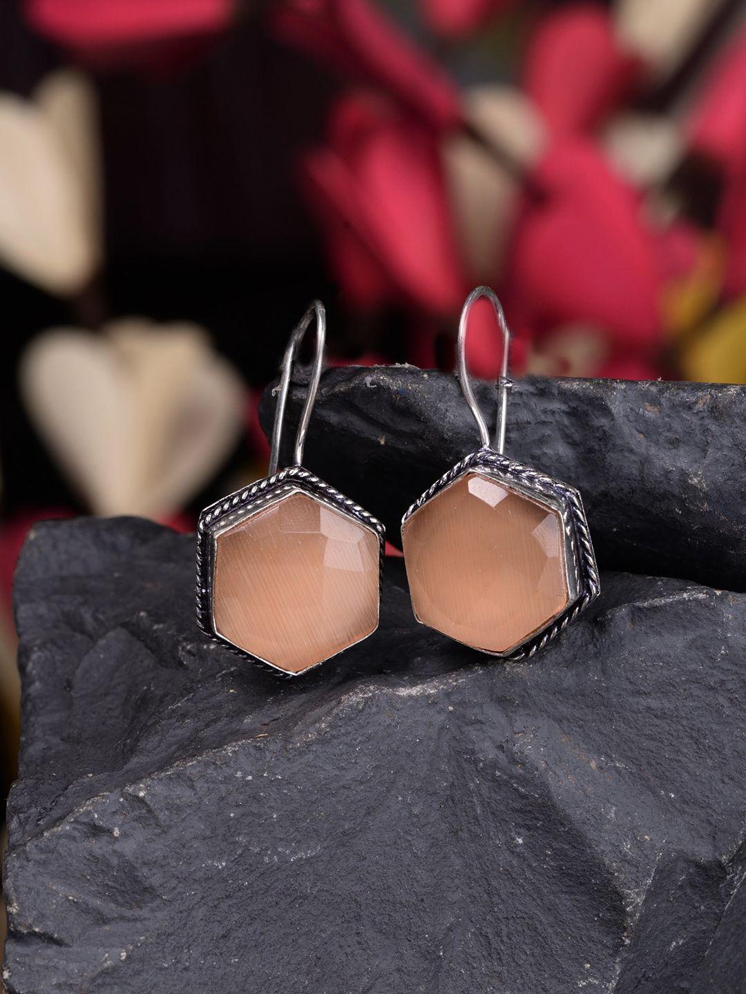 saraf rs jewellery peach-coloured geometric drop earrings