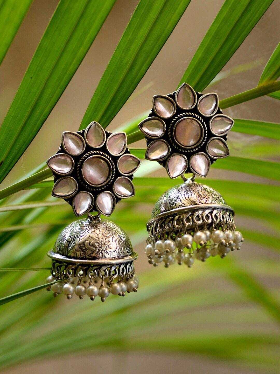 saraf rs jewellery pink classic jhumkas earrings