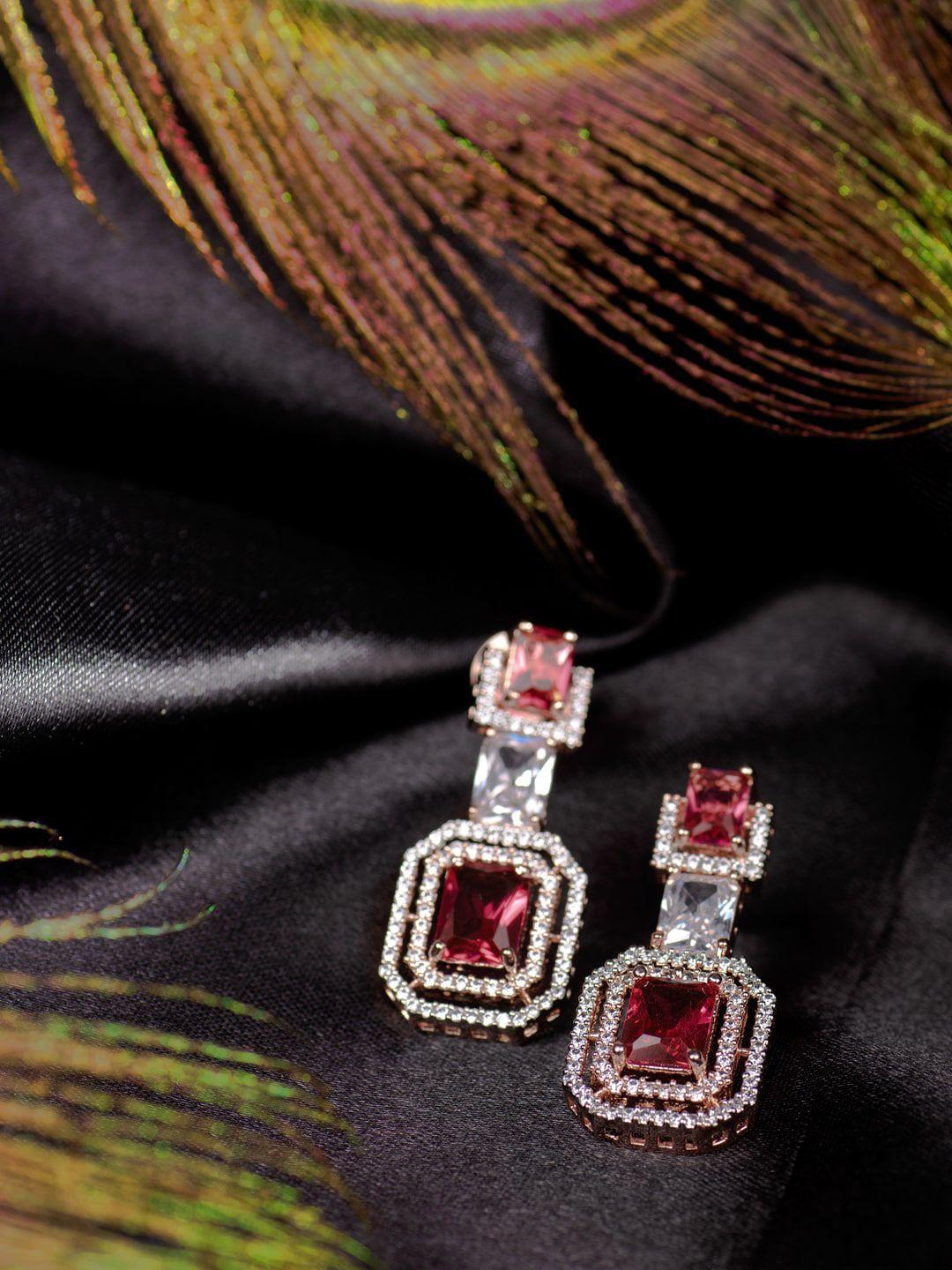 saraf rs jewellery red & white geometric drop earrings