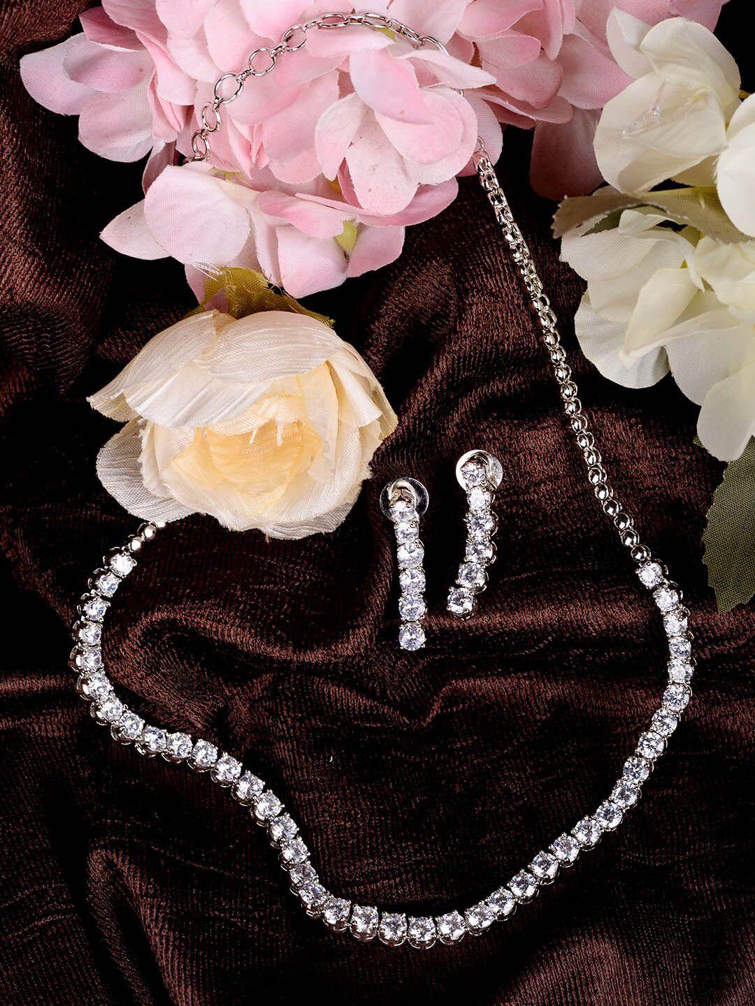 saraf rs jewellery rhodium-plated  white ad studded  jewellery set