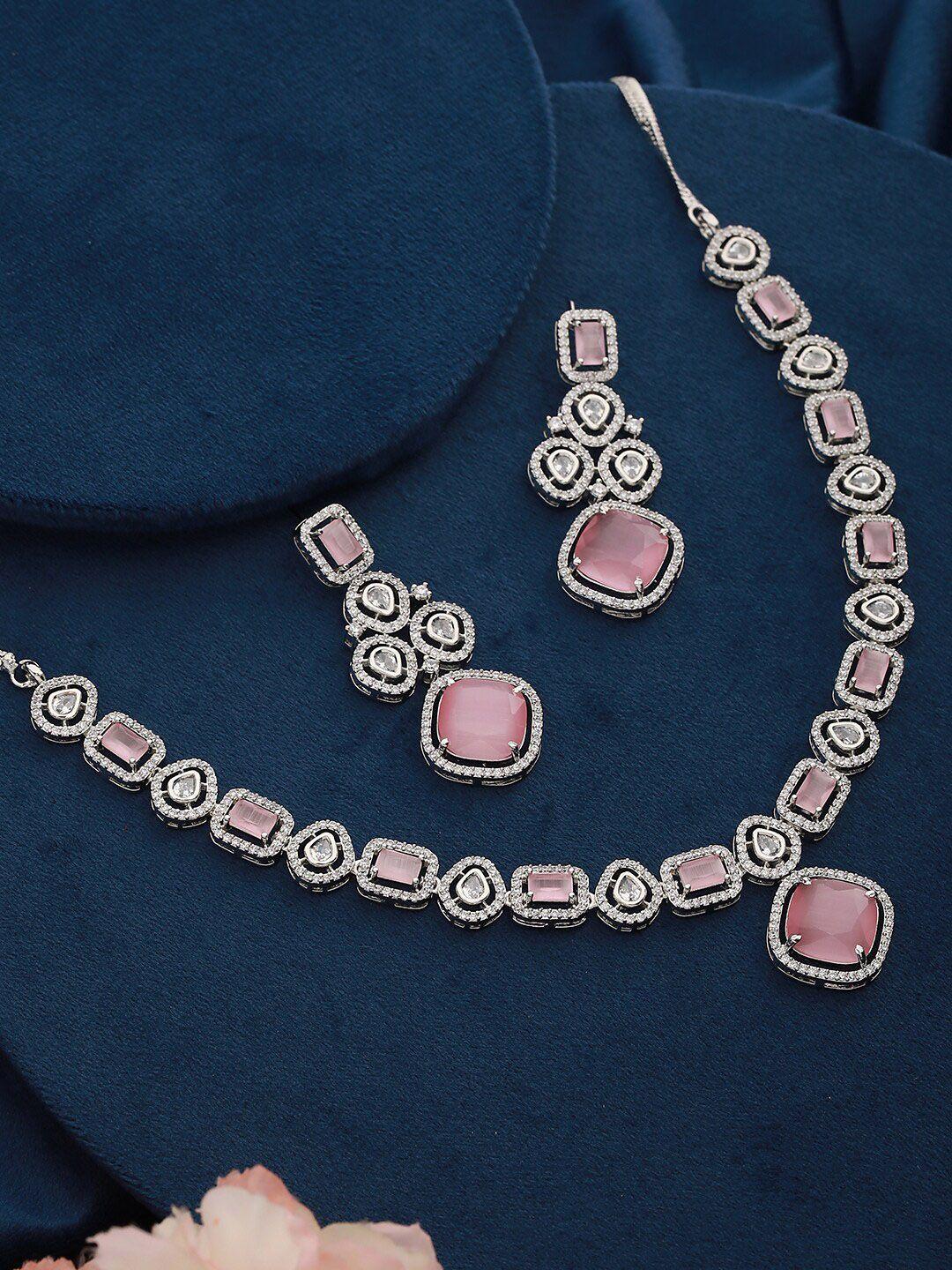saraf rs jewellery rhodium-plated cz studded jewellery set