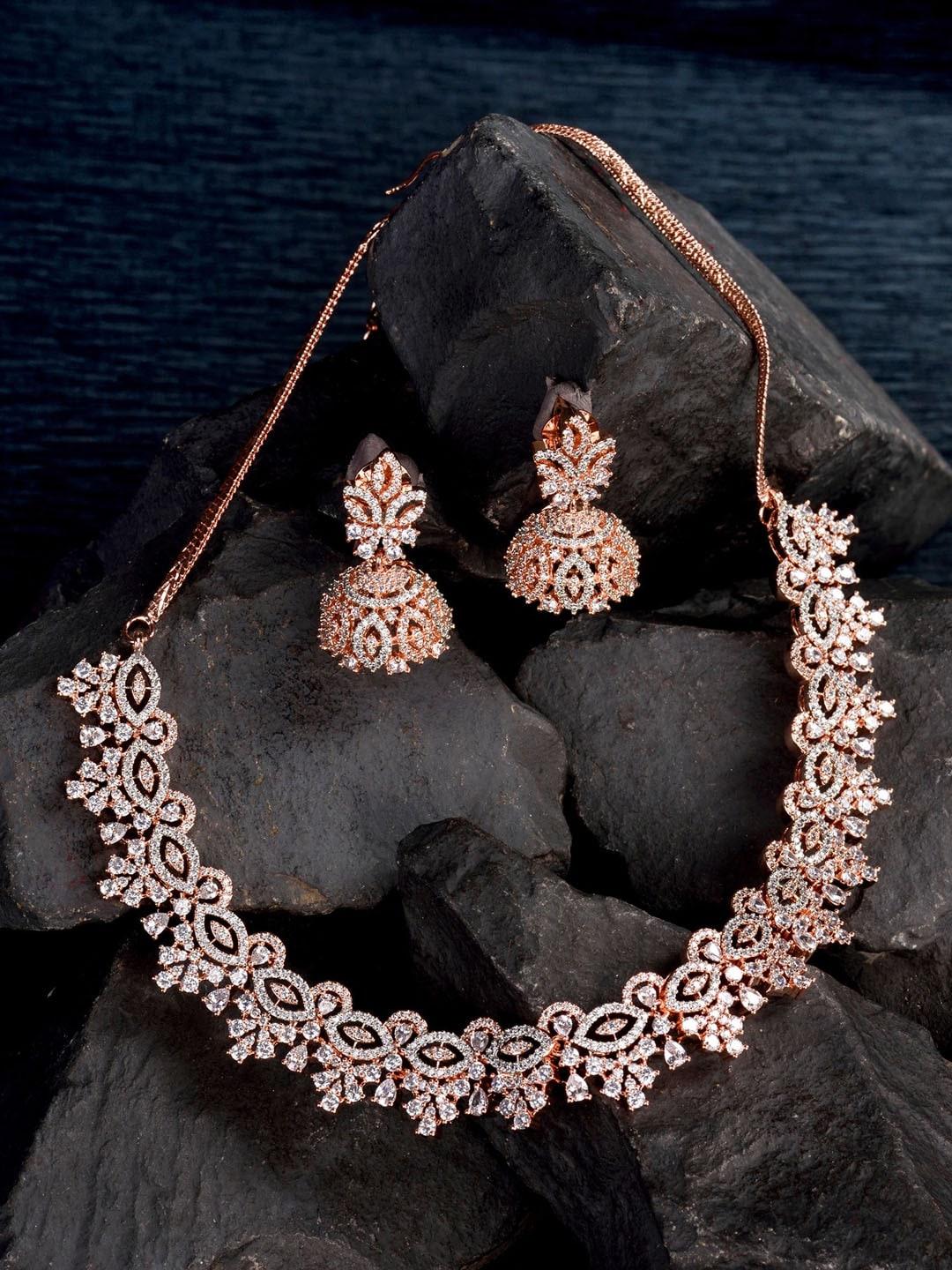 saraf rs jewellery rose gold-plated & white ad & cz-studded contemporary jewellery set