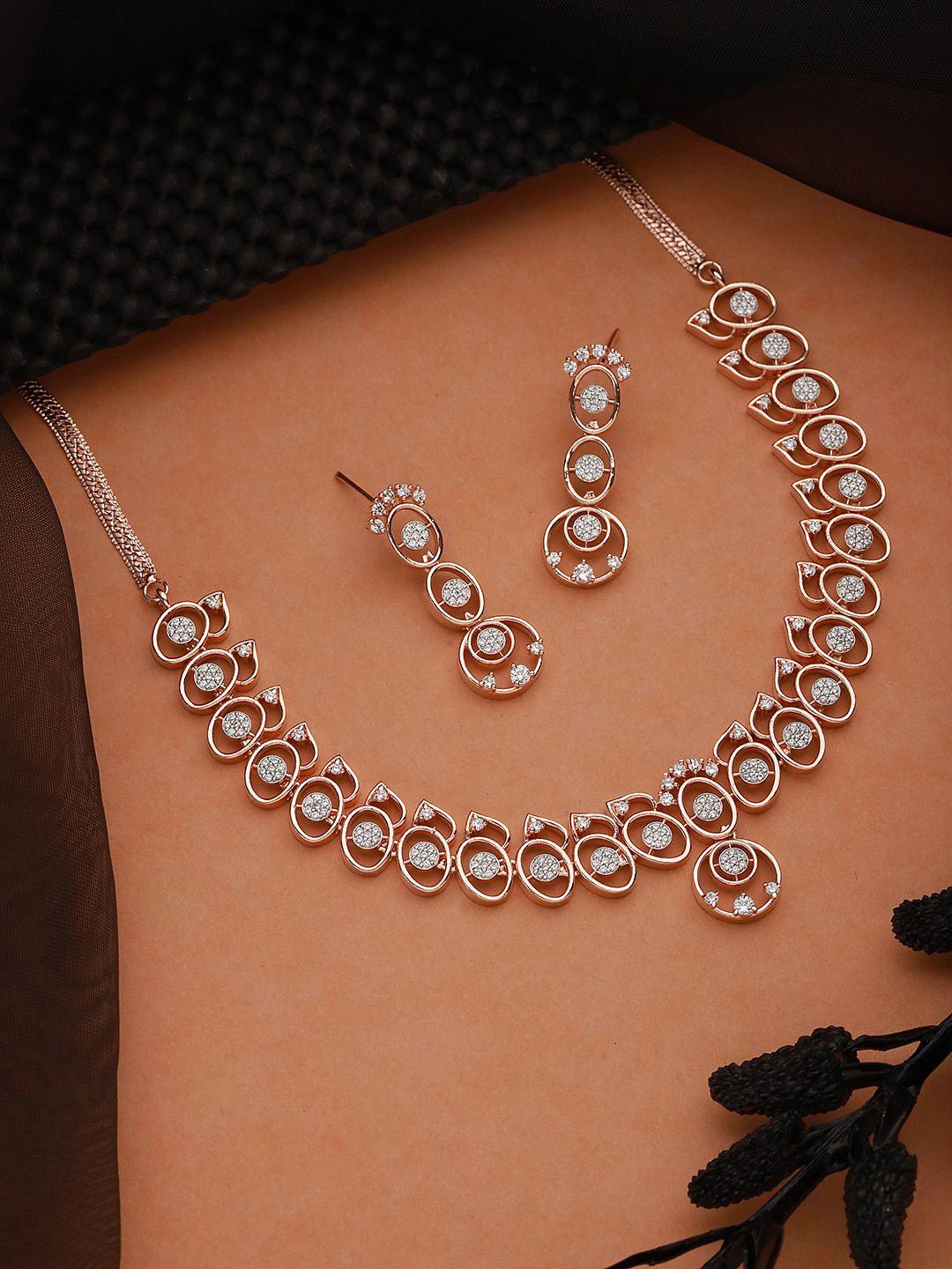 saraf rs jewellery rose gold-plated cubic zirconia-studded necklace & earrings