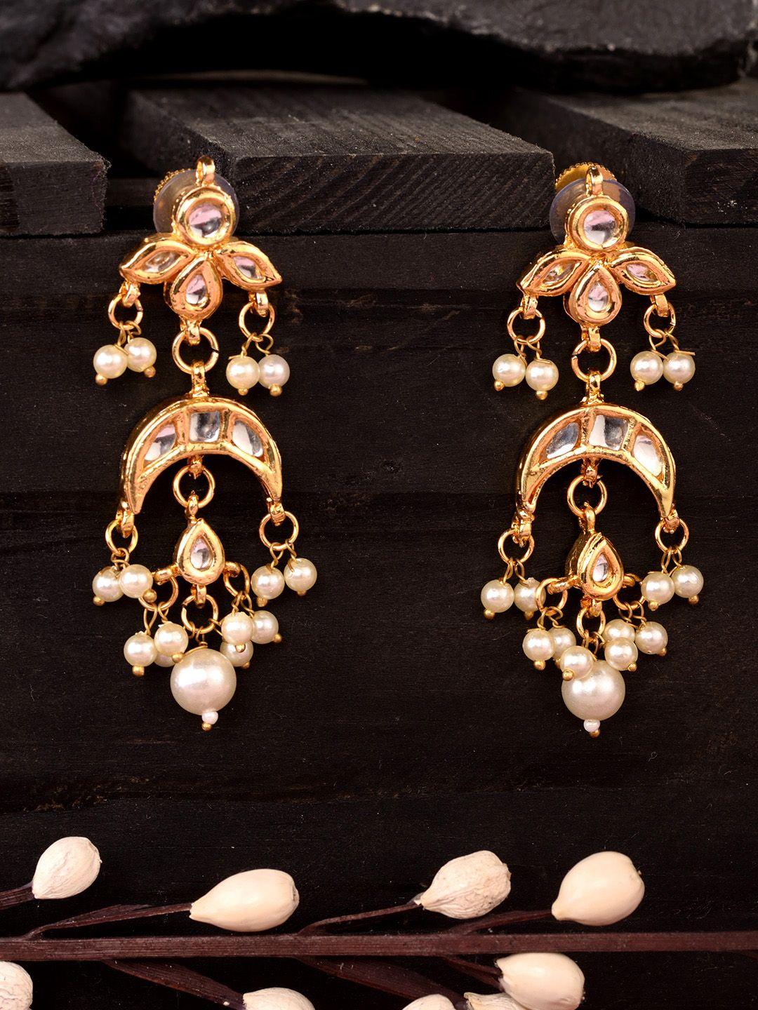saraf rs jewellery women gold-toned contemporary drop earrings