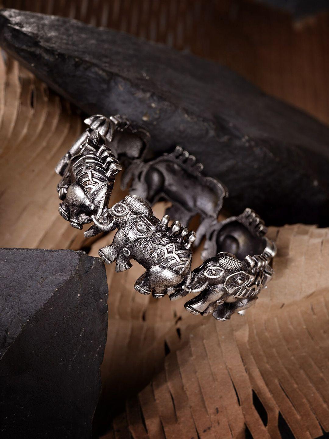 saraf rs jewellery women silver-toned brass oxidised bangle-style bracelet