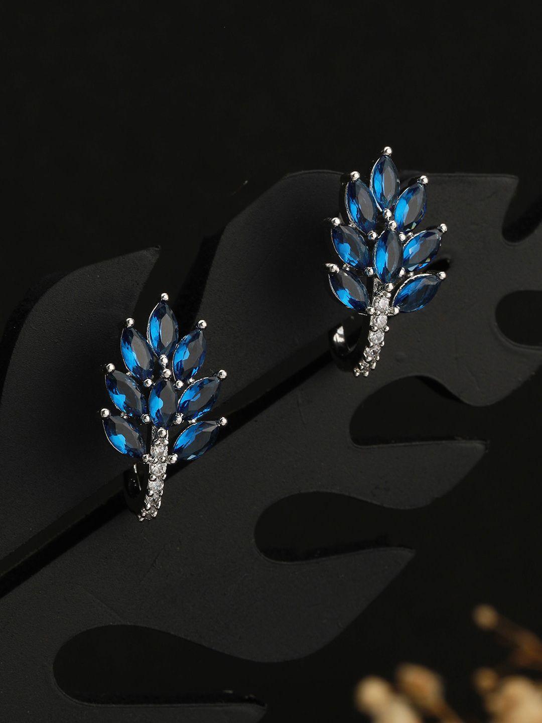 saraf rs jewellery blue leaf shaped studs earrings