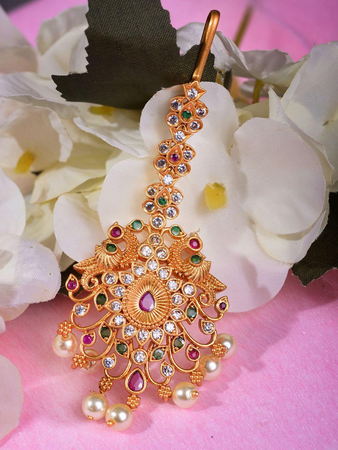 saraf rs jewellery gold-plated & ad-studded maang tika