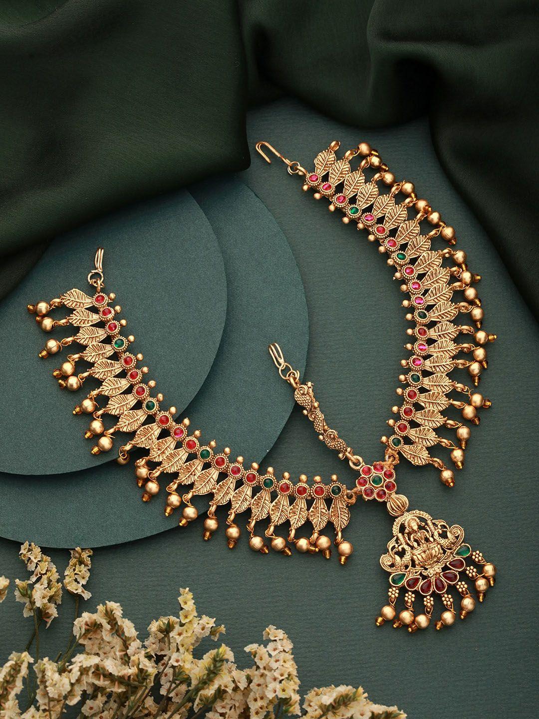 saraf rs jewellery gold-plated american diamond studded temple head jewellery
