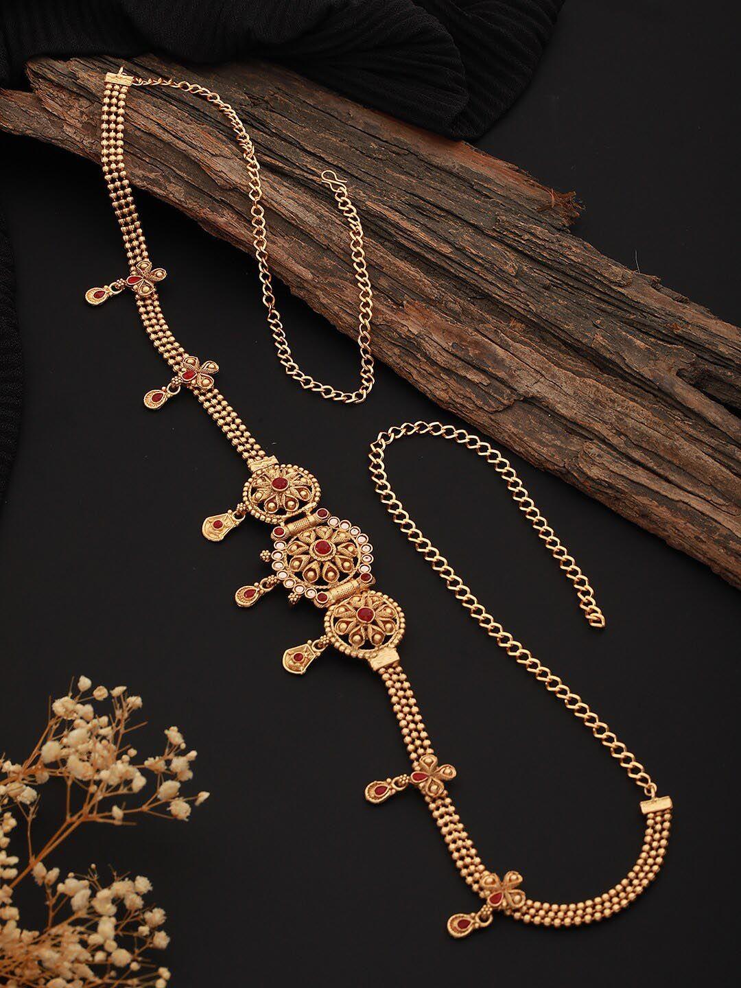 saraf rs jewellery gold-plated kundan-studded waistchain