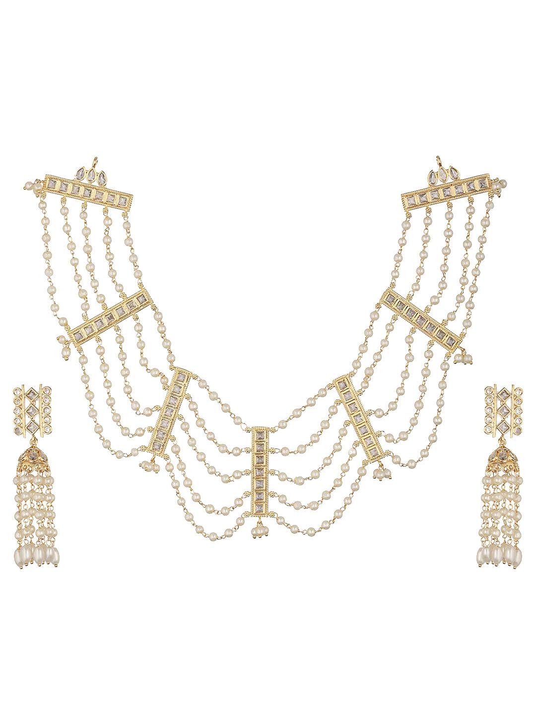 saraf rs jewellery gold-plated pearl beaded jewellery set