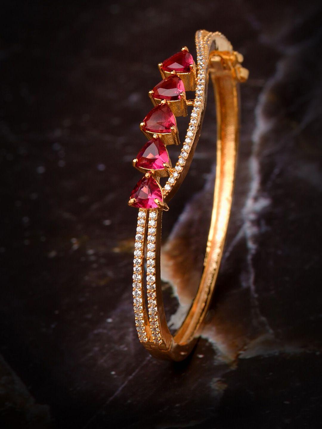 saraf rs jewellery gold-plated ruby stone & ad studded handcrafted bangle-style bracelet